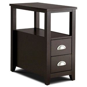 Costway End Table Space-Saving Rectangular Bedside Table W/ 2 Drawers & Shelf Espress - 1 of 4