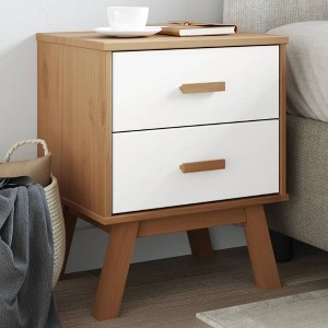 vidaXL Bedside Cabinet OLDEN White and Brown Solid Wood Pine - 1 of 4