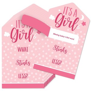 Big Dot of Happiness Baby Girl - Pink Baby Shower Game Pickle Cards - Conversation Starters Pull Tabs - Set of 12 - 1 of 4