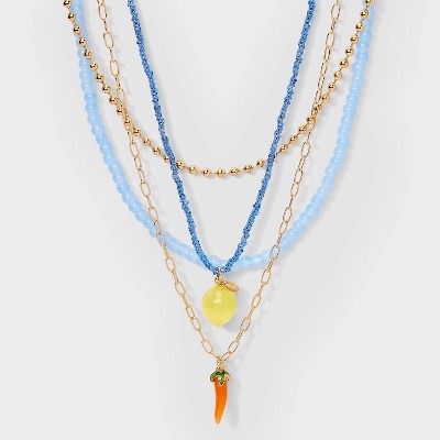 Lemon and Pepper Multi-Strand Necklace - A New Day™ Multicolor