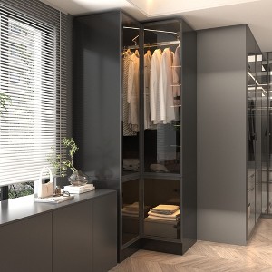 FUFU&GAGA Corner Wardrobe with Glass Doors and LED Lights Black - 1 of 4