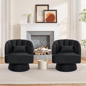 Swivel Barrel Chair - Upholstered Modern Armchair with Striped Backrest & Plush Padding, Round Lounge Chair for Living Room, Bedroom, 2 Pcs - 1 of 4