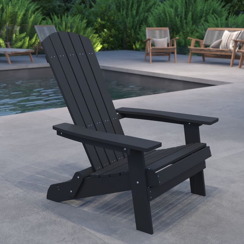 Merrick Lane Poly Resin Folding Adirondack Lounge Chair - All-Weather Indoor/Outdoor Patio Chair, 3 of 19