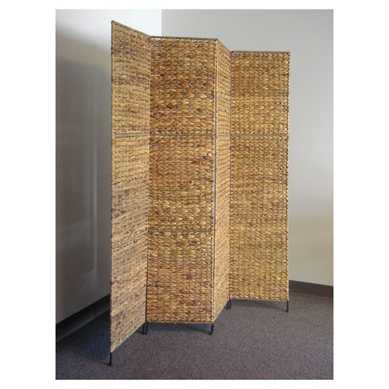 Screen Brown - Proman Products, Jakarta Folding Screen, 4-Panel Water Hyacinth Room Divider, Tropical Decor, Metal Frame, Fully Assembled, 4 of 12
