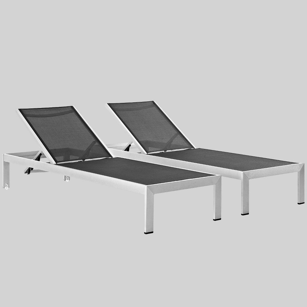 Shore 2ct Outdoor Patio Aluminum Chaise – Black – Modway  – Patio Decor​
