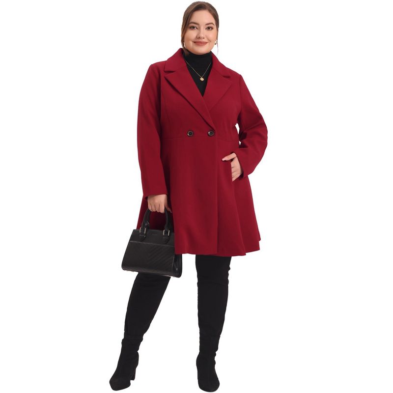 Agnes Orinda Women's Plus Size Elegant A Line Notched Lapel Double Breasted Pea Coats, 3 of 6