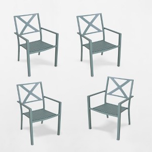 Afton 4pk Metal Stack Patio Dining Chair Smoke Green - Threshold , Grey Green