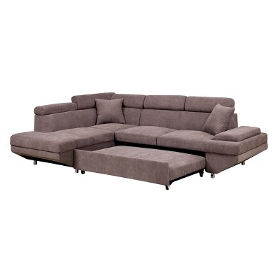 Keck Pull Out Bottom Sleeper Flannelette Sectional Brown - miBasics