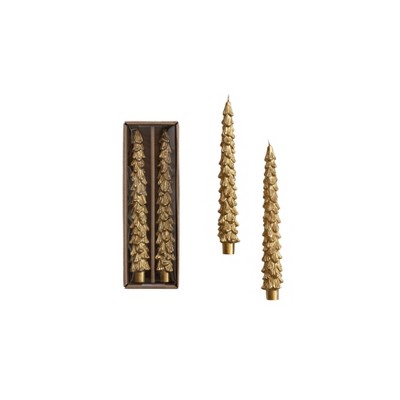 Storied Home 2-Piece Unscented Tall Tree Shaped Taper Candles in Box, Gold