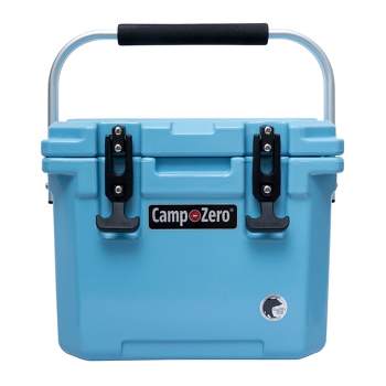 CAMP-ZERO 10 Liter 10.6 Quart Lidded Cooler with 2 Molded In Cup Holders, Folding Aluminum Handle Grip, and Locking System, Sky Blue
