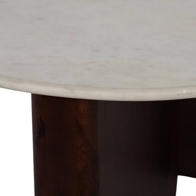 Round Walnut and White Marble Coffee Table, 30"