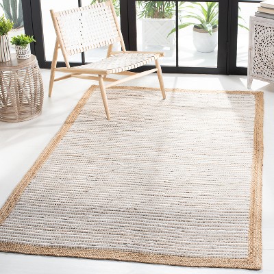 Ivory and Natural Handwoven Cotton Square Area Rug, 6' x 6'
