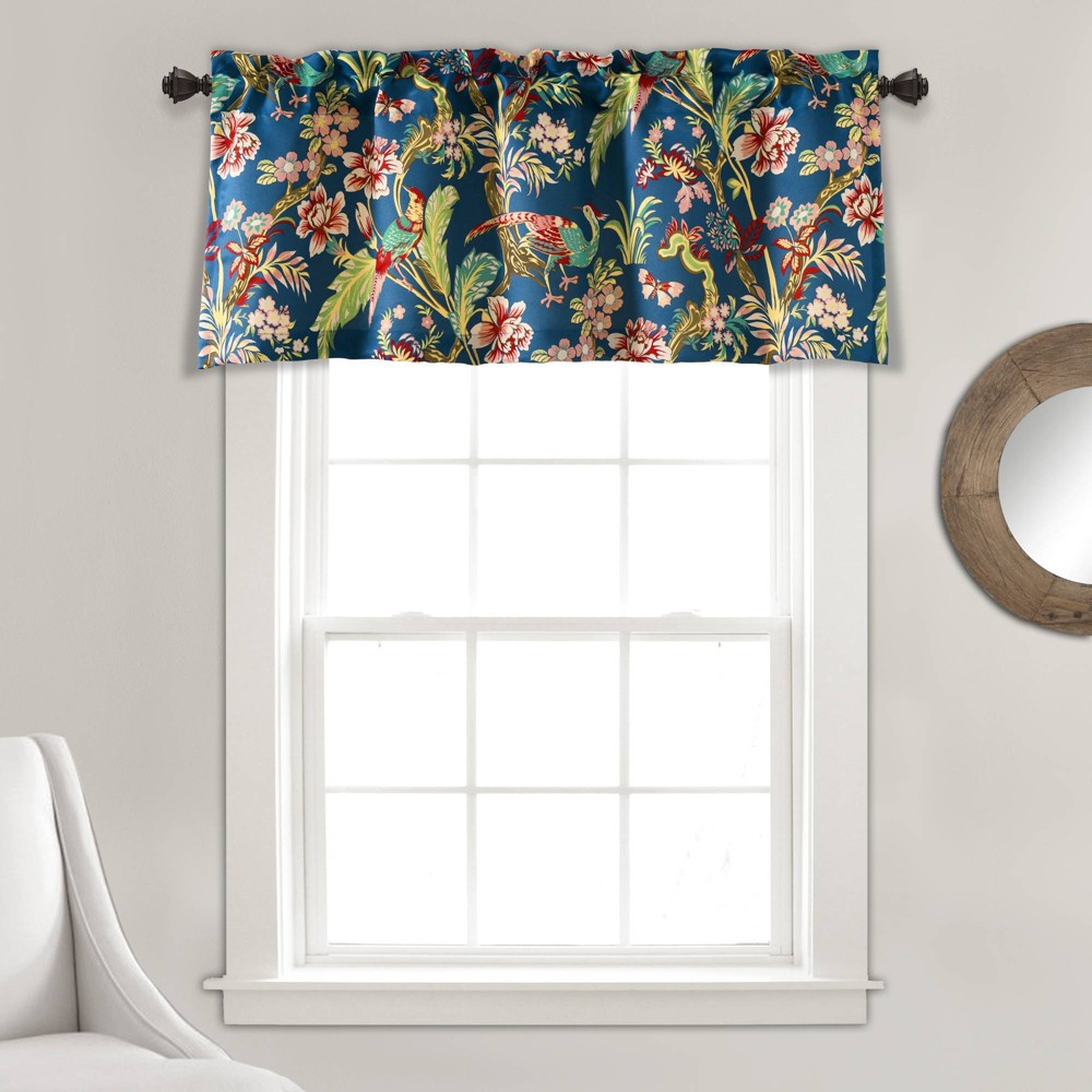 Photos - Curtain Rod / Track 18"x52" Dolores Light Filtering Valance Navy Blue - Lush Décor: Floral Botanical Window Valance, Rod Pocket