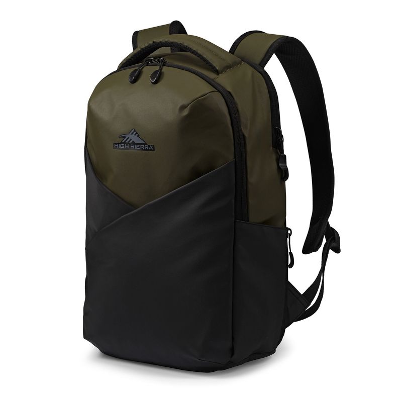High Sierra Luna Polyester Large Storage Backpack with Grab Handle, 360 Degree Reflectivity, and Laptop Padded Pocket Sleeve, Olive & Black, 1 of 7