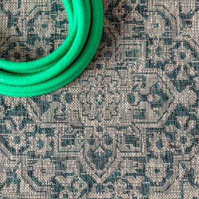 Rozetta Boho Medallion Gray/Teal 2' x 8' Synthetic Runner Rug