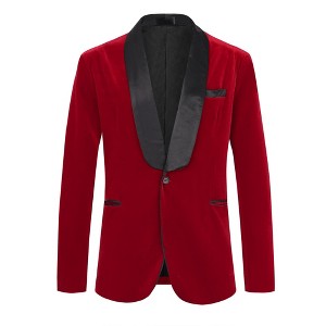 Lars Amadeus Men's Shawl Lapel Business Wedding Velvet Tuxedo Blazers - 1 of 4
