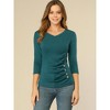 INSPIRE CHIC Women's V Neck 3/4 Sleeves Solid Knitted Buttons Decor Ruched Blouse - 3 of 4