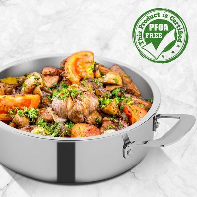 NutriChef 3.4-Quart Stainless Steel Sauté Pan with Lid