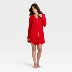 Women's Cloud Knit Modal Notch Collar Long Sleeve Nightgown - Auden™ - 1 of 3