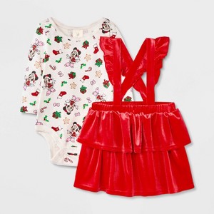 Baby Girls' 2pc Disney Minnie Mouse Christmas Bodysuit & Dress Set - Red - 1 of 4
