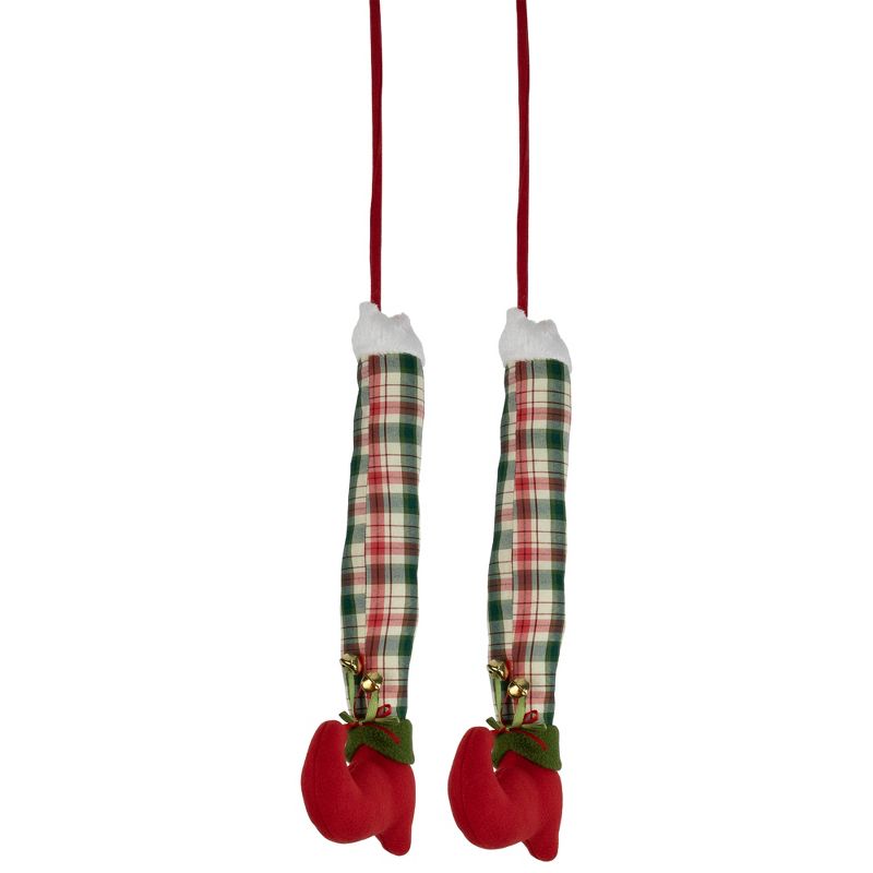 Northlight Set of 2 Red and Green Plaid Plush Elf Leg Christmas Picks 30", 1 of 7