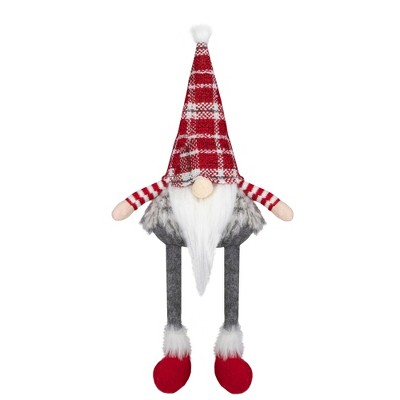 Northlight 22-Inch Red, Gray, and White Plaid Sitting Tabletop Gnome Christmas Decoration