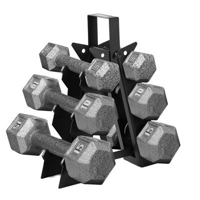 HolaHatha Hexagonal Non Slip Free Hand Dumbbell Weight Training Exercise Set w/ Textured Grips & Folding Storage Rack