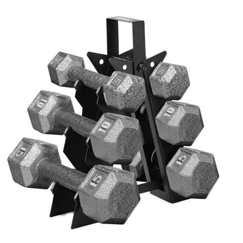 Holahatha 5, 10, 15 Pound Cast Iron Dumbbell Weight Set With Storage 