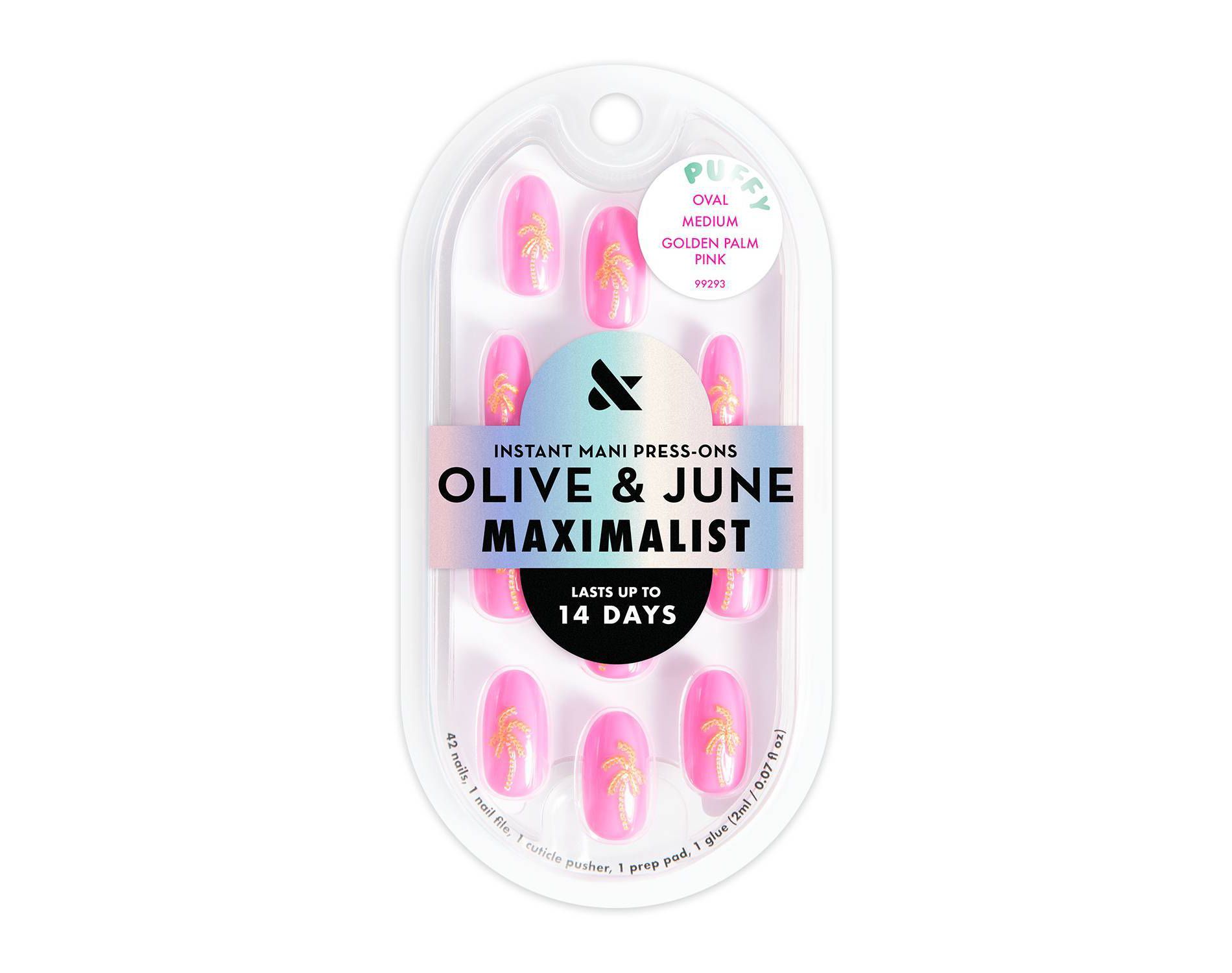 Olive & June Press-On Fake Nails - Maximalist - M Almond - Golden Palm Pink - 42ct