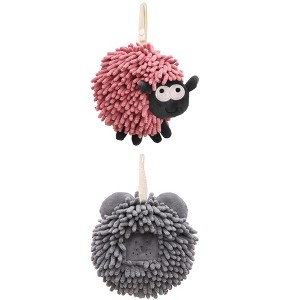 REGALWOVEN Cute Decorative Funny Sheep Shape Fast Drying Hanging Hand Towels 7" x 7" 2 Pcs - 1 of 4