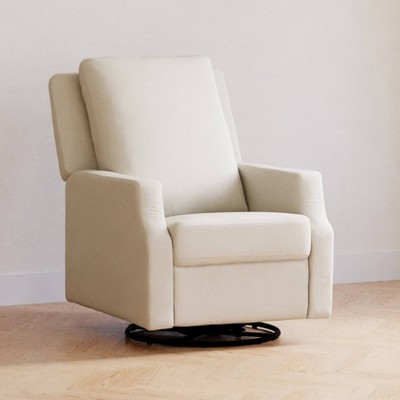 Cream Eco-Weave Swivel Recliner with Wood Base