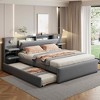 MAYEERTY Queen Size Upholstered Platform Bed, Reading Lights Drawers Trundle Shelves, Bedroom, Gray - 2 of 4