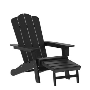 Emma and Oliver Set of 2 Adirondack Chairs with Cup Holders and Pull Out Ottoman, All-Weather HDPE Indoor/Outdoor Lounge Chairs - 1 of 4