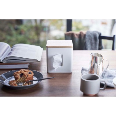White Compact Discreet Paper Holder with Wood Accent