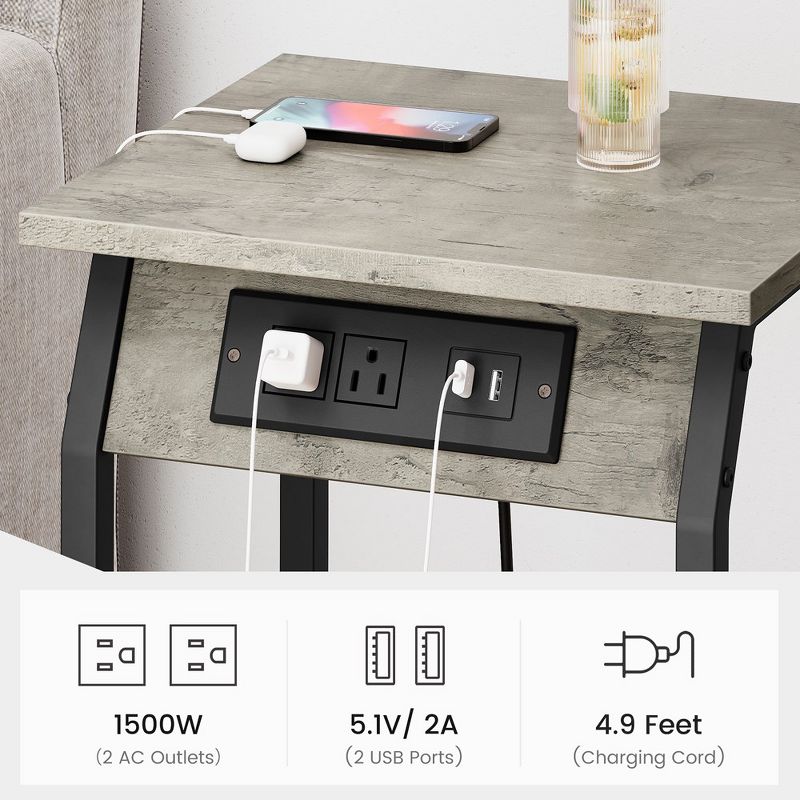 End Table with Charging Station, Farmhouse Side Table with USB Charging Ports and Outlets for Small Space in Living Room & Bedroom, 4 of 8