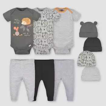 Yoga Sprout Baby Boy Cotton Layette Set, Hedgehog, 6-9 Months : Target