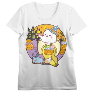 Bananya Haunted House Women's White Crew Neck Short Sleeve T-shirt - 1 of 3