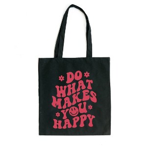 City Creek Prints Makes You Happy Flowers Canvas Tote Bag - 15x16 - Black - 1 of 2