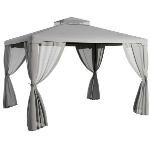 Resenkos Outdoor Garden Gazebo, Sunshade Gazebo Canopy,9.6' x 11.6' Patio Gazebo Outdoor Canopy Shelter with 2-Tier Roof and Netting,Gray - 1 of 4