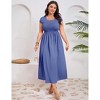 Women's Plus Size Maternity Maxi Dress Summer Casual Round Neck Short Sleeve Smocked High Waist Maxi Dresses with Pockets - 4 of 4