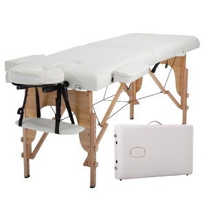 FDW Massage Bed 73 inch Long Height Adjustable Portable 2 Folding Massage Salon Table W/Sheet Cradle Bolsters Hanger Facial Salon Tattoo Bed - 1 of 4