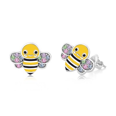 Chanteur Hypoallergenic Kids Jewelry Accessories Bee Yellow CZ White Gold Palladium Plating Stud Earrings Surgical Titanium Posts