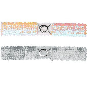 Allegra K Women's Halloween Skinny Stretchy Waist Belts Sequins Decor Elastic Belts for Dresses 2Pcs - 1 of 4