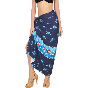 LA LEELA Womens Halloween Beachwear Swimwear Beach Wrap Cover Up Pirates Skull Bikini Wraps Skirt Sarong Coverups Bathing suits One Size Blue, Ghost - 1 of 4