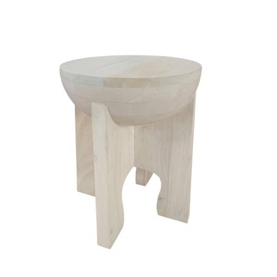 Washed White Mango Wood Round Side End Table, 20" Height