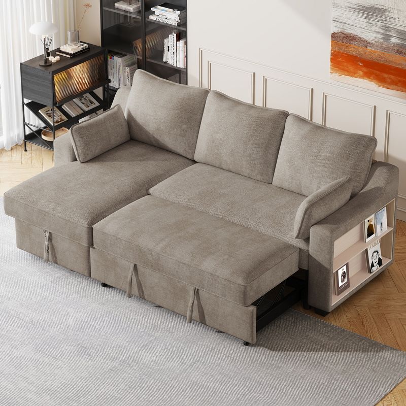 90" Pull Out Sleeper Sofa with Storage Chaise, L-Shaped Convertible Sofa Bed with Storage Racks and USB Ports 4M - ModernLuxe, 2 of 15