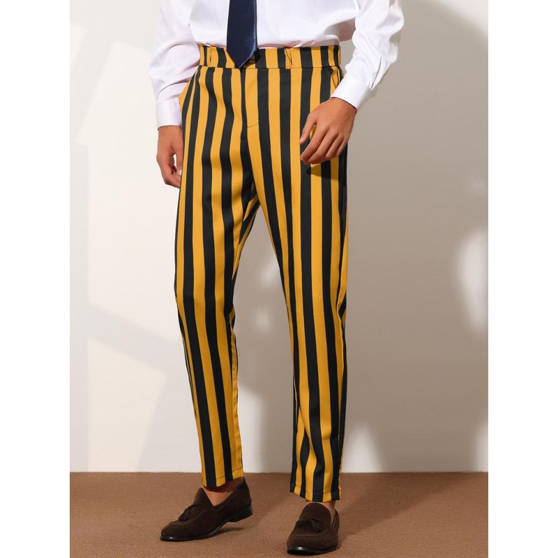 Lars Amadeus Men's Big & Tall Flat Front Business Striped Trousers, 2 of 6