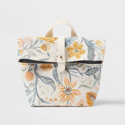 Printed Roll Top Lunch Bag Cream Dastique Floral - Threshold™