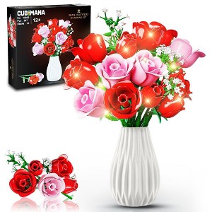 Cubimana Valentine's Day, 297pcs Red Rose Building Blocks Flower Bouquet Set for Adults and Kids Aged 12+ - 1 of 4