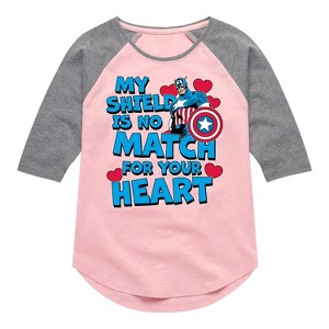 Girls' - Marvel - Captain America My Shield Valentine Shirt Tail Raglan Graphic T-shirt - 1 of 3